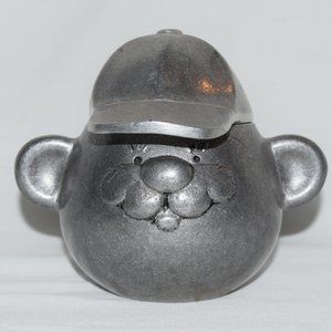 Vintage Wilton Mount Joy Pewter Head Bust Teddy Bear Bank